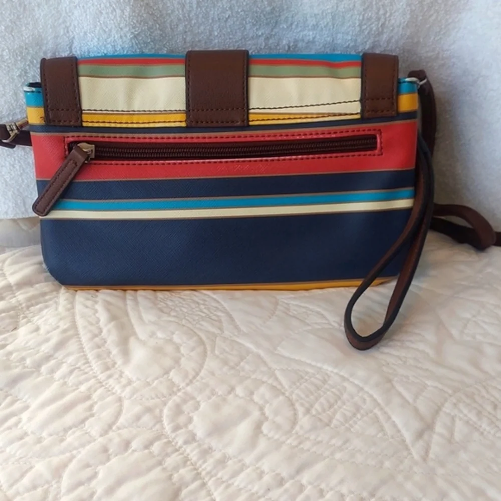 Chaps Crossbody Purse or Wristlet Bright Colored Striped, Distressed - Picture 2 of 10